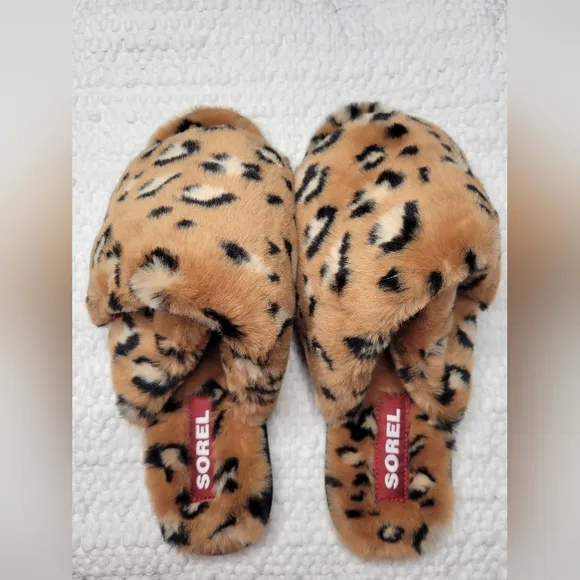 Nwob Sorel Go Mail Run Faux Fur Cotton Slippers, Brown Leppard 12