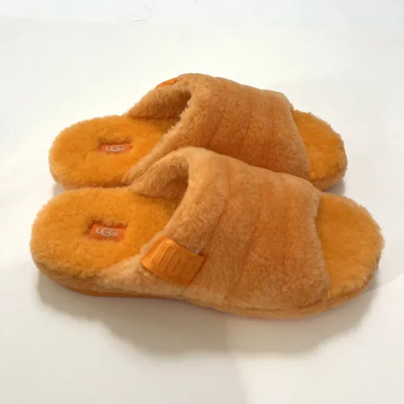 NWOB UGG Fluff You Slide Sandals Slip-On Slipper Size 10 Orange Sheepskin