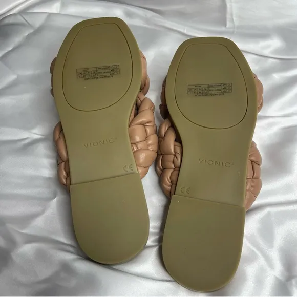 NWOB Vionic Kalina Women's Slide On Braided Sandals In Nude Size 9