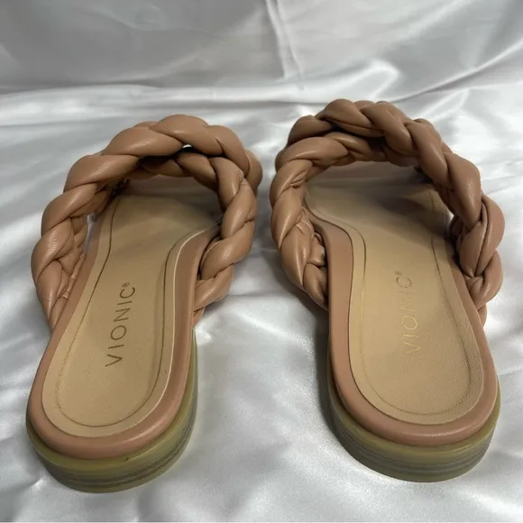 NWOB Vionic Kalina Women's Slide On Braided Sandals In Nude Size 9