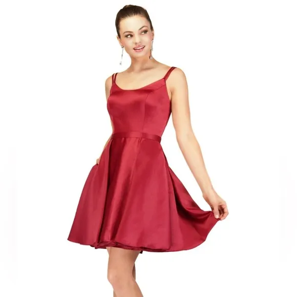NWOT Abby Paris Red A Line Scoop Neck Mini Dress w/ Pockets