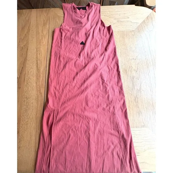 NWOT ADIDAS Sporty Sleeveless Stretch Maxi Dress Pink Athletic Tank w/Slit SMALL