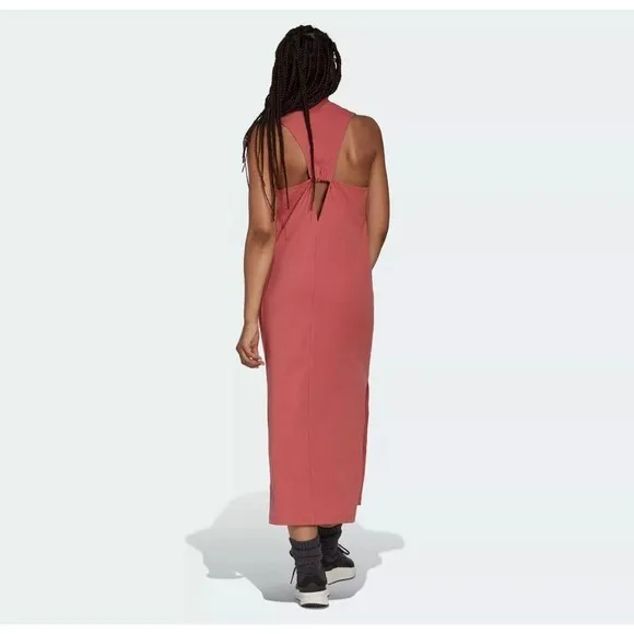 NWOT ADIDAS Sporty Sleeveless Stretch Maxi Dress Pink Athletic Tank w/Slit SMALL