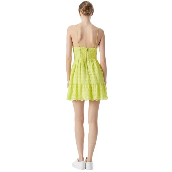 NWOT Alice   Olivia FAE SPAGHETTI STRAP MINI DRESS in Lemon Sorbet SZ 4