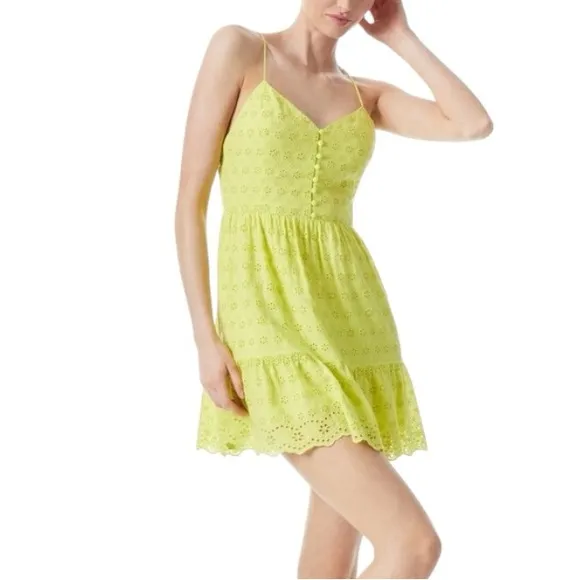 NWOT Alice   Olivia FAE SPAGHETTI STRAP MINI DRESS in Lemon Sorbet SZ 4