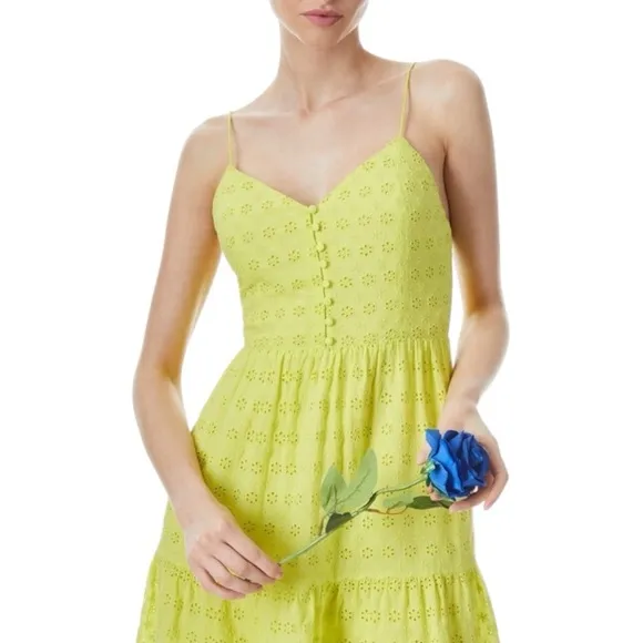 NWOT Alice   Olivia FAE SPAGHETTI STRAP MINI DRESS in Lemon Sorbet SZ 4