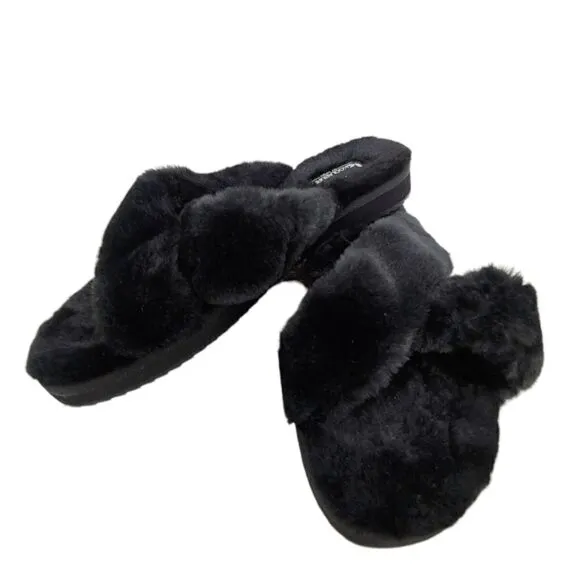 NWOT black faux fur Koolaburra BY UGG Ballia slide slippers size 10
