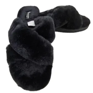 NWOT black faux fur Koolaburra BY UGG Ballia slide slippers size 10