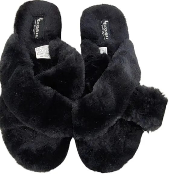 NWOT black faux fur Koolaburra BY UGG Ballia slide slippers size 10