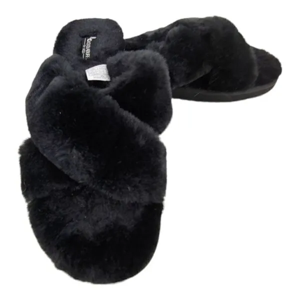 NWOT black faux fur Koolaburra BY UGG Ballia slide slippers size 10
