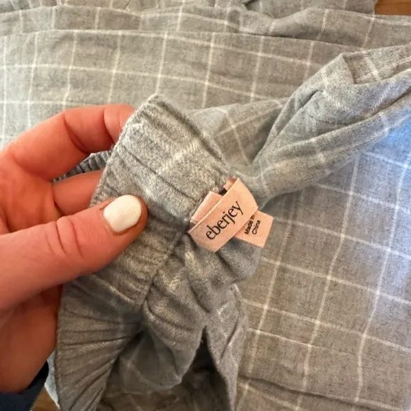 NWOT - Eberjey Flannel Long PJ Set 4.7 (15) Wintercheck Heather Grey/Ivory - M