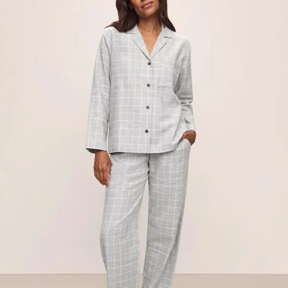 NWOT - Eberjey Flannel Long PJ Set 4.7 (15) Wintercheck Heather Grey/Ivory - M