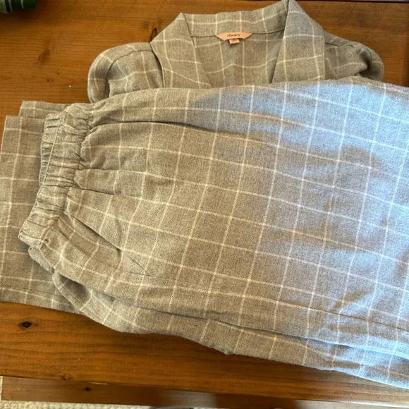 NWOT - Eberjey Flannel Long PJ Set 4.7 (15) Wintercheck Heather Grey/Ivory - M