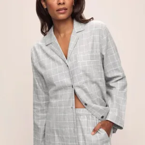 NWOT - Eberjey Flannel Long PJ Set 4.7 (15) Wintercheck Heather Grey/Ivory - M