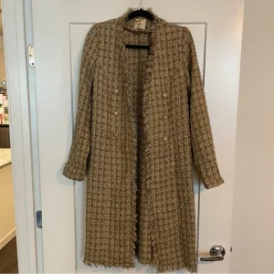 NWOT Elie Tahari Long Women’s Buttoned Luxury Tweed Jacket (Size M)