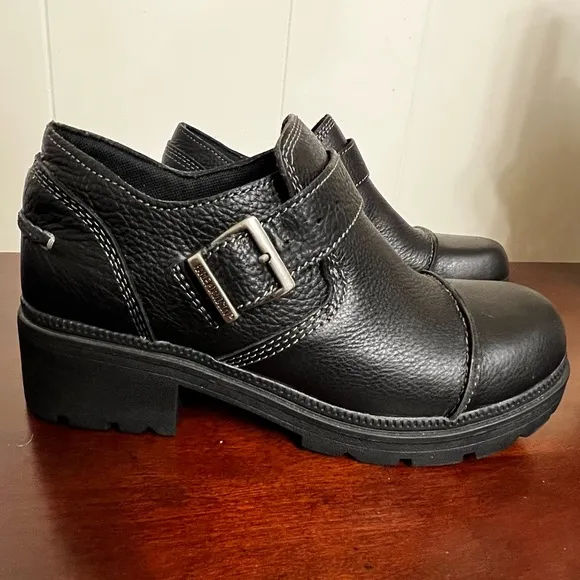 NWOT Harley Davidson vintage Black Leather Tatum Buckle moto ankle Boots 7.5