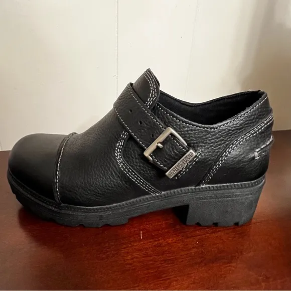 NWOT Harley Davidson vintage Black Leather Tatum Buckle moto ankle Boots 7.5