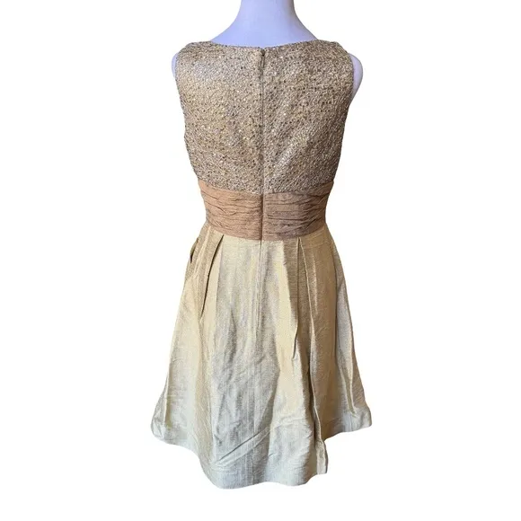 NWOT Kay Unger Sequin and Silk Mini Party Dress in Gold Size 8