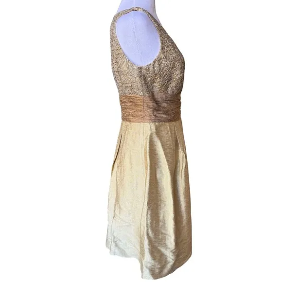 NWOT Kay Unger Sequin and Silk Mini Party Dress in Gold Size 8