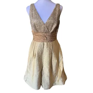 NWOT Kay Unger Sequin and Silk Mini Party Dress in Gold Size 8
