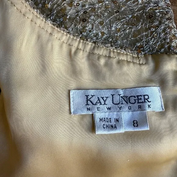 NWOT Kay Unger Sequin and Silk Mini Party Dress in Gold Size 8
