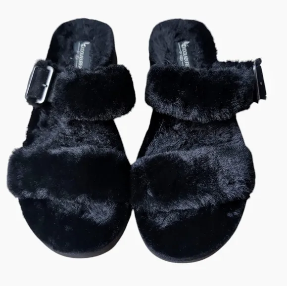 NWOT Koolaburra By UGG Black Faux Fur  Slides Slippers Women's Size 11