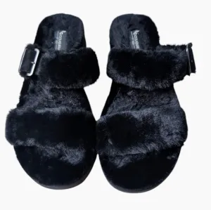 NWOT Koolaburra By UGG Black Faux Fur  Slides Slippers Women's Size 11