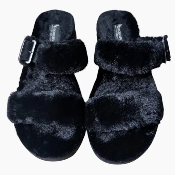 NWOT Koolaburra By UGG Black Faux Fur  Slides Slippers Women's Size 11
