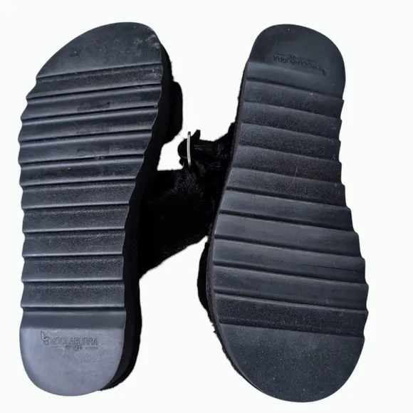 NWOT Koolaburra By UGG Black Faux Fur  Slides Slippers Women's Size 11