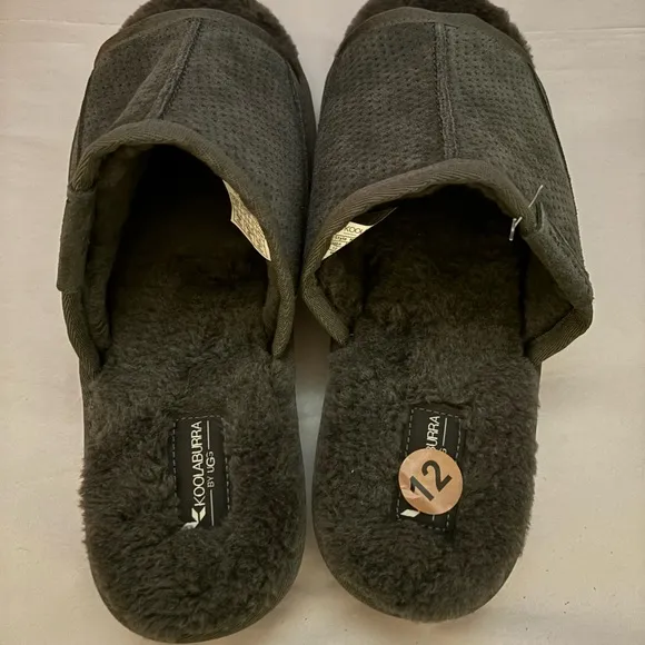 NWOT Koolaburra by Ugg Dawson Slide Sandals Mens Size 12 Gray Suede Faux Fur
