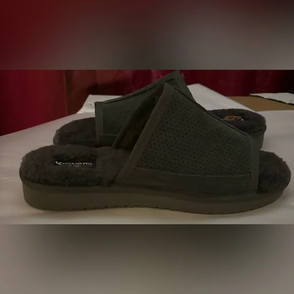 NWOT Koolaburra by Ugg Dawson Slide Sandals Mens Size 12 Gray Suede Faux Fur