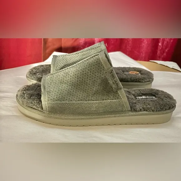 NWOT Koolaburra by Ugg Dawson Slide Sandals Mens Size 12 Gray Suede Faux Fur