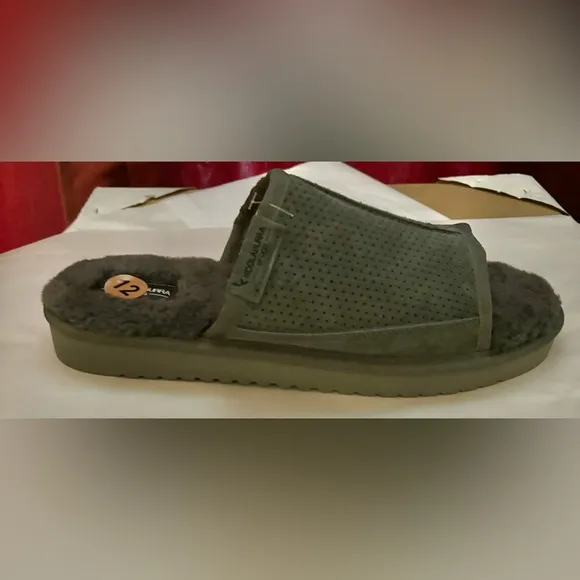 NWOT Koolaburra by Ugg Dawson Slide Sandals Mens Size 12 Gray Suede Faux Fur
