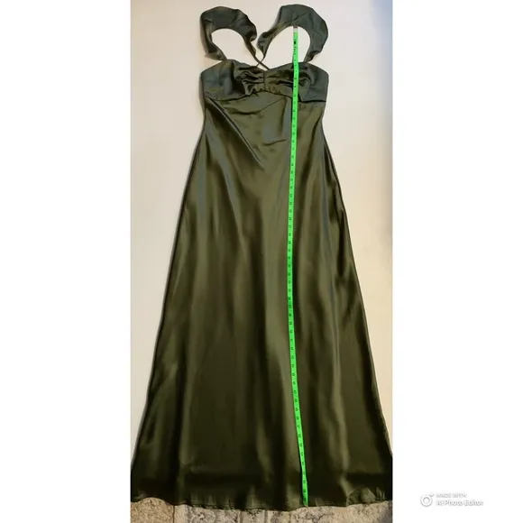 NWOT Lulus Size XL Exuberant Luxury Olive Green Satin Ruffled Lace-Up Maxi Dress