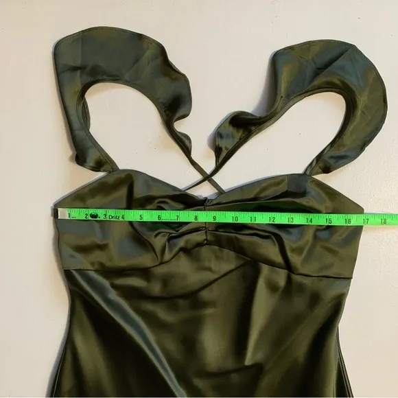 NWOT Lulus Size XL Exuberant Luxury Olive Green Satin Ruffled Lace-Up Maxi Dress