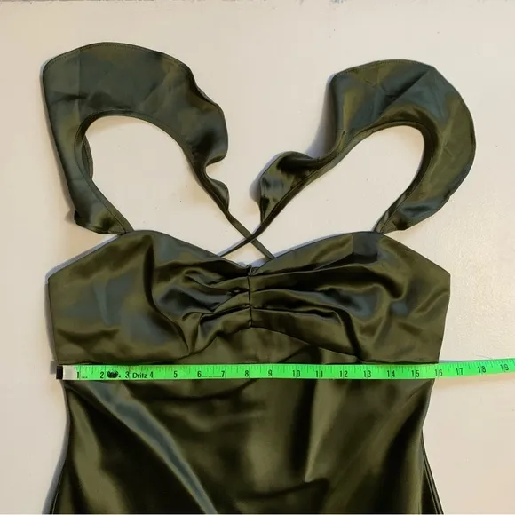 NWOT Lulus Size XL Exuberant Luxury Olive Green Satin Ruffled Lace-Up Maxi Dress