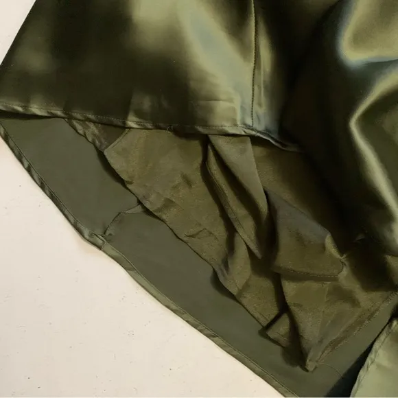 NWOT Lulus Size XL Exuberant Luxury Olive Green Satin Ruffled Lace-Up Maxi Dress