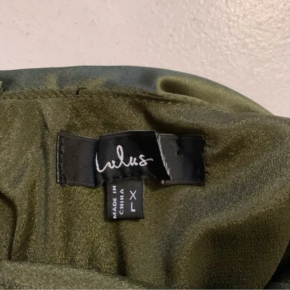 NWOT Lulus Size XL Exuberant Luxury Olive Green Satin Ruffled Lace-Up Maxi Dress