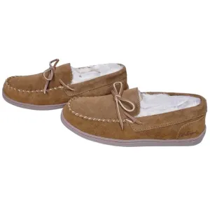 NWOT MY SLIPPERS Men's Size 9 Tan Suede Moccasin Faux Fur Lined Bedroom Shoes