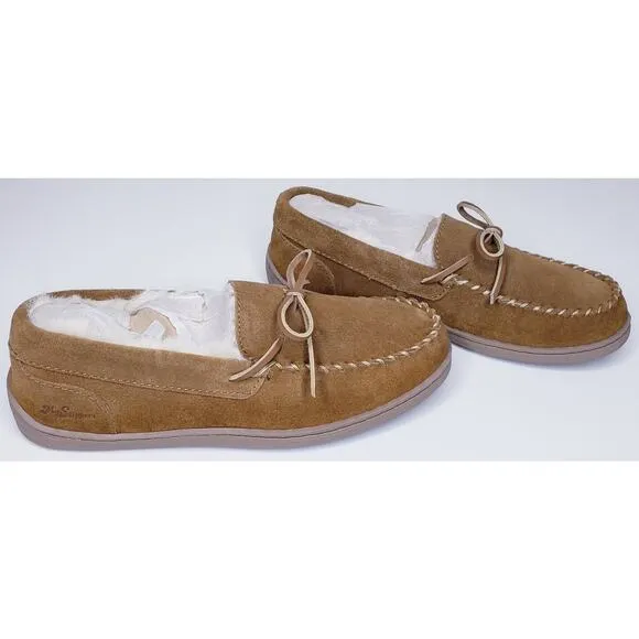NWOT MY SLIPPERS Men's Size 9 Tan Suede Moccasin Faux Fur Lined Bedroom Shoes