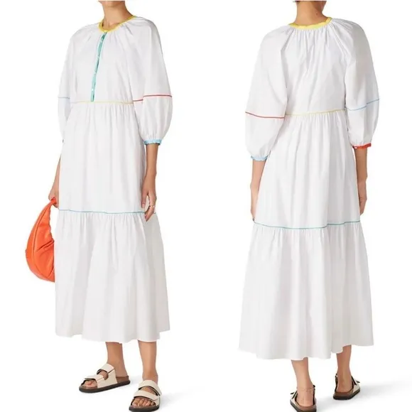 NWOT STAUD- Demi Dress Cotton Poplin Maxi Dress Quite Luxury Classic White