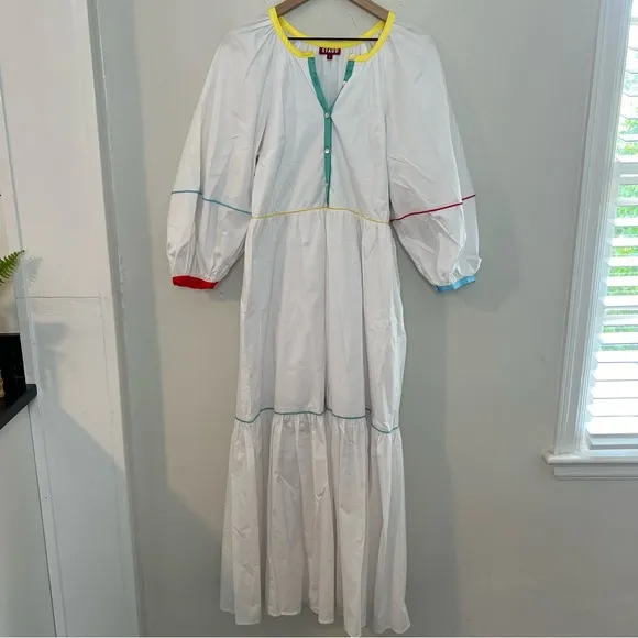 NWOT STAUD- Demi Dress Cotton Poplin Maxi Dress Quite Luxury Classic White