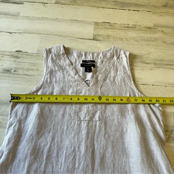NWOT Tahari 100% Linen Minimalist Lagenlook SleevelessMidi Dress with Tie Grey