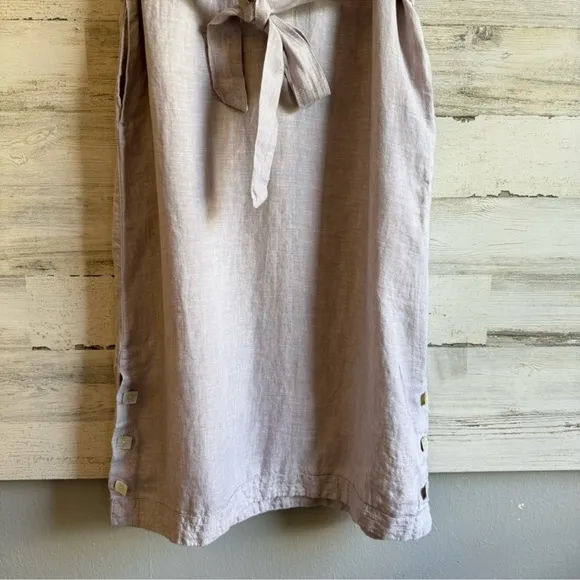 NWOT Tahari 100% Linen Minimalist Lagenlook SleevelessMidi Dress with Tie Grey