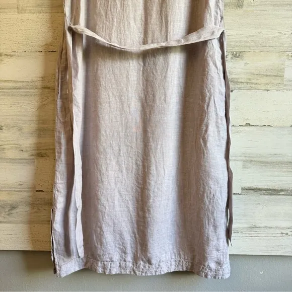 NWOT Tahari 100% Linen Minimalist Lagenlook SleevelessMidi Dress with Tie Grey