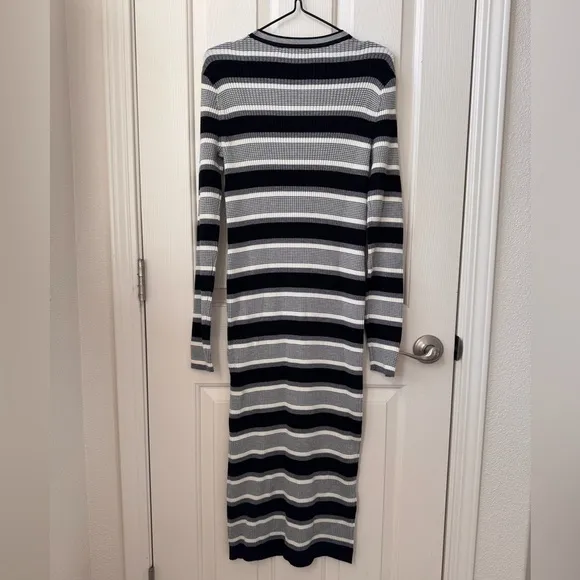 NWOT Theory Empire Wool Stripe Ribbed Merino wool stretch Midi Dress Medium