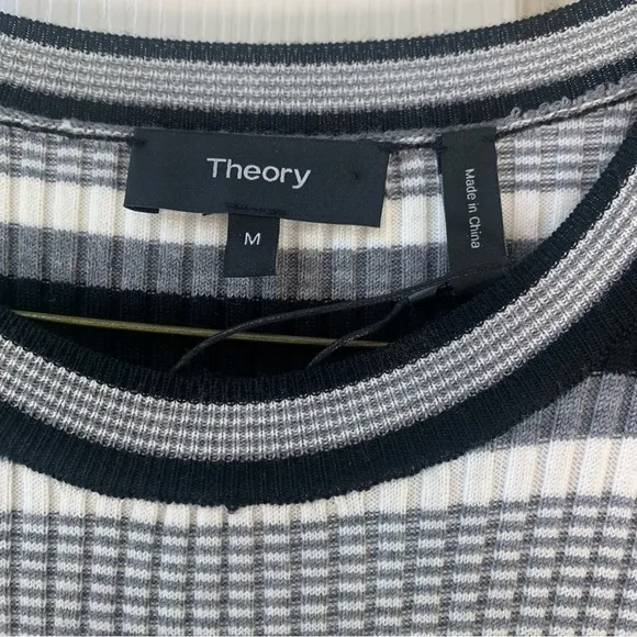 NWOT Theory Empire Wool Stripe Ribbed Merino wool stretch Midi Dress Medium