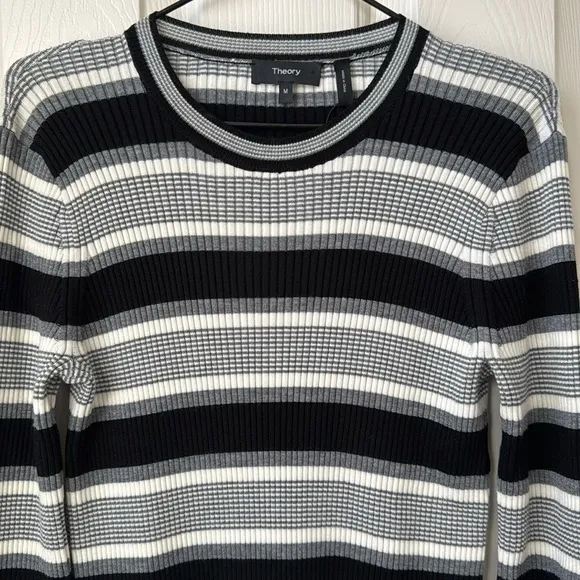 NWOT Theory Empire Wool Stripe Ribbed Merino wool stretch Midi Dress Medium