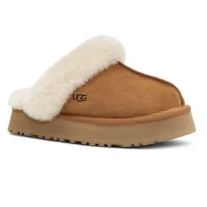 NWOT UGG Disquette Suede Fur Platform Slippers Chesnut Size 8