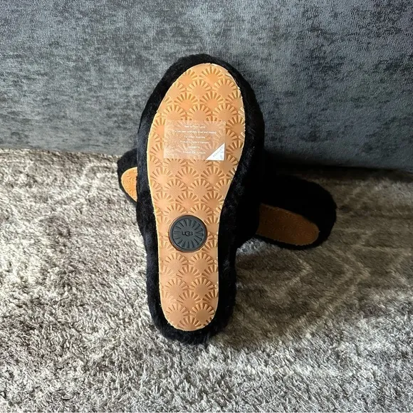 NWOT Ugg Fluff Yeah Shearling Slingback Slippers Black Lamb Fur Women’s 7